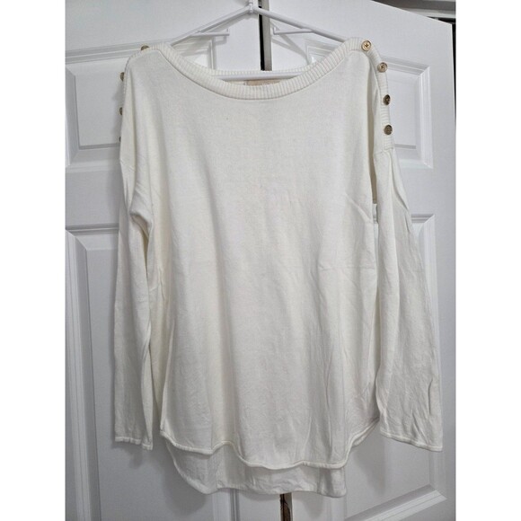 Michael Kors Sweaters - Michael Kors Pullover Sweater with Button Shoulder Accent, White, Women's L/XL